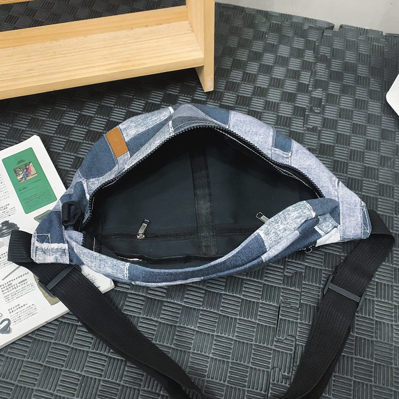 2024 nueva mochila de mensajero de color de contraste de mezclilla casual de estilo coreano de tendencia salvaje bolso de pecho de moda de viaje ligero al aire libre