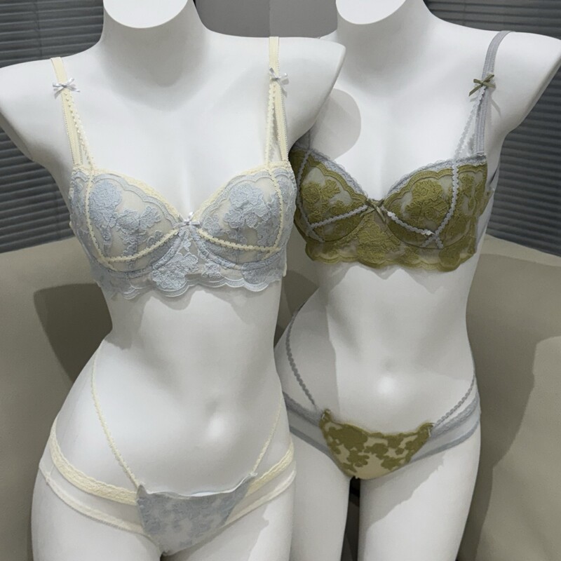 Siyu siyu フレンチウサギ耳下着女性の薄い大きな胸プッシュアップブラジャーレースブラセット|undefined