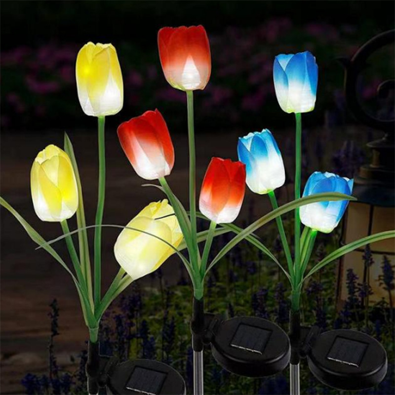3 luces de colocación de suelo de simulación de tulipán solar, luces de decoración de atmósfera de jardín de césped de patio al aire libre