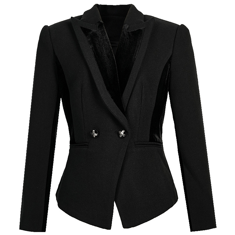 Áo blazer nữ dáng ôm tay dài màu đen phong cách công sở — đen