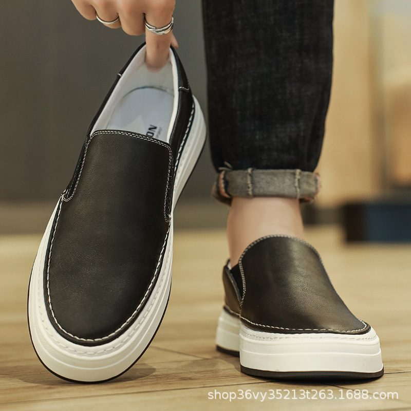 2024 spring genuine leather breathable slip-on soft bottom skate shoes lazy shoes casual loafers 2024 spring genuine leather breathable slip-on soft bottom skate shoes lazy shoes casual loafers