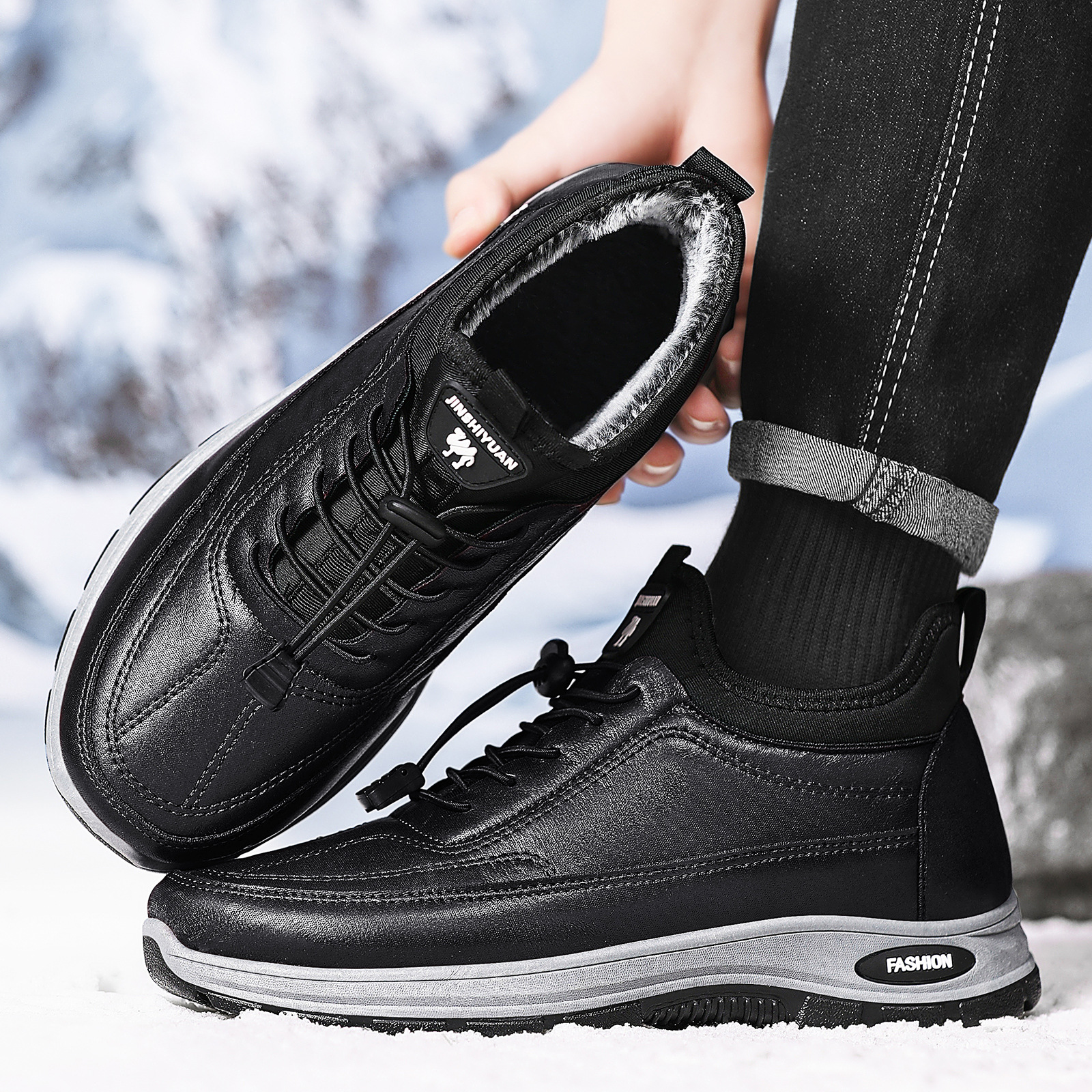 Botas de algodón para hombres nuevos zapatos de algodón de invierno zapatos de paso alto botas cortas con zapatos cómodos con suela gruesa y espesa