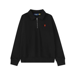 跨境新款RL拉夫家小马标刺绣翻领polo半拉链卫衣宽松长袖新款上衣