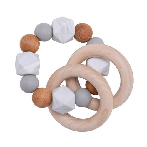 New Amazon Baby Beech Wood Teether Silicone Baby Chew Ring DIY Bracelet Chewing Toy for Export