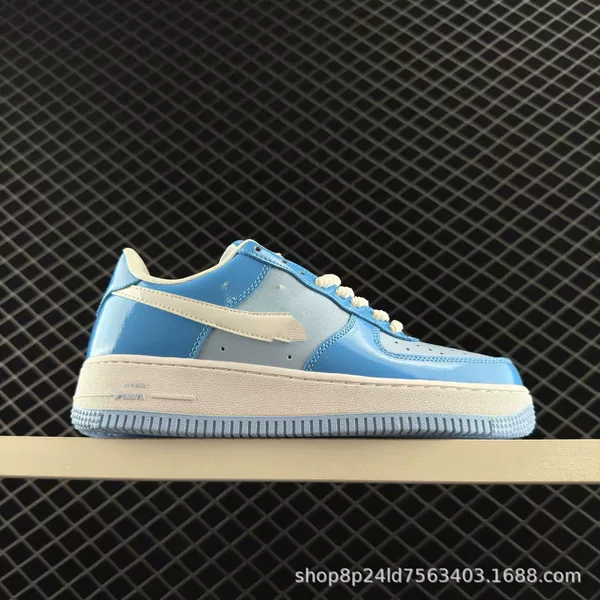 New Military No. 1 Patent Leather Men's and Women's Sneakers, Low-Top Versatile Casual Sports Shoes, Denim Blue and White Trendy Commuter Shoes