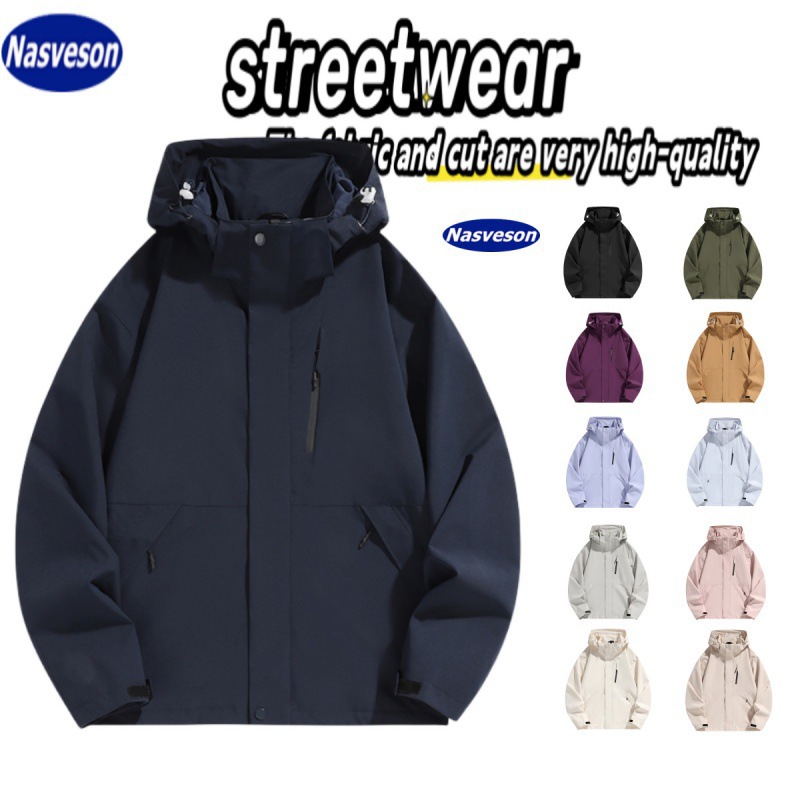 2024 Spring and Autumn Couple Outdoor Three-Proof Rush Jacket Men's Mountaineering Suit Hooded Jacket Men's Camping Hiking Single Rush