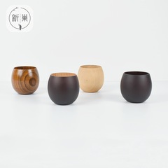 日式創意木杯子 家用實木大肚茶杯 木質清酒水杯餐具可雕刻LOGO