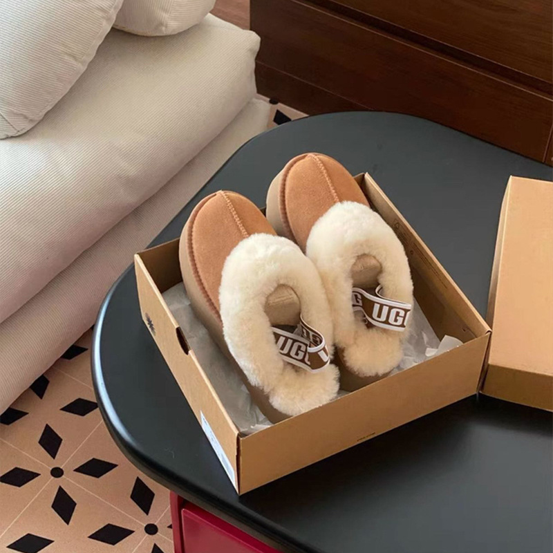 2024 New Women's Cotton Slippers with Back Straps, Toe-Cap Cotton Shoes, Women's Winter Snow Boots, Thick-Soled Two-Wear Furry Slippers for Outdoor Use