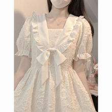 柚纪法式白色连衣裙女学生甜美初恋学院风泡泡袖收腰显瘦半身裙子