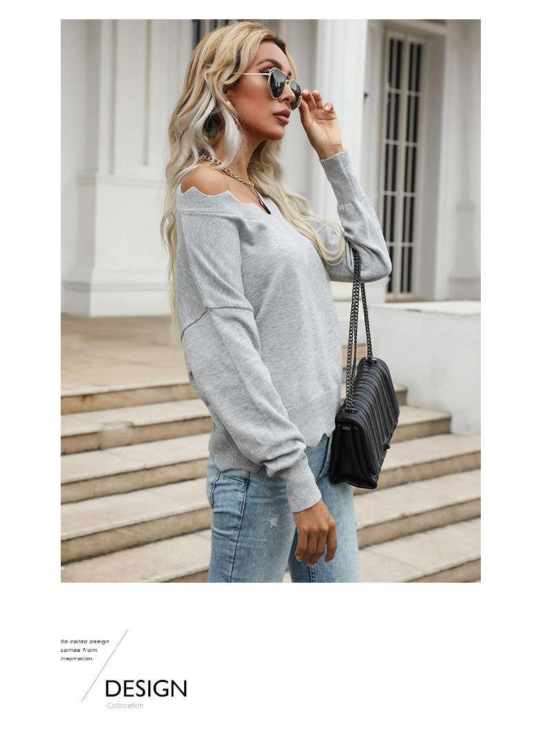 gray loose wave edge pullover bottoming sweater nihaostyles wholesale clothes NSYYF86336