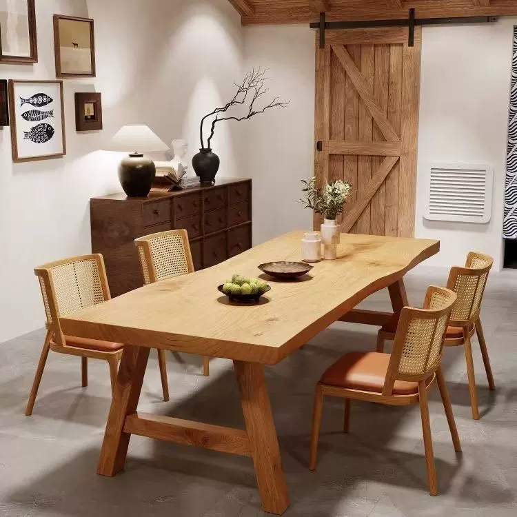 日式实木餐桌鲸鱼餐桌椅组合客厅书桌饭桌家用长方形北欧工作台