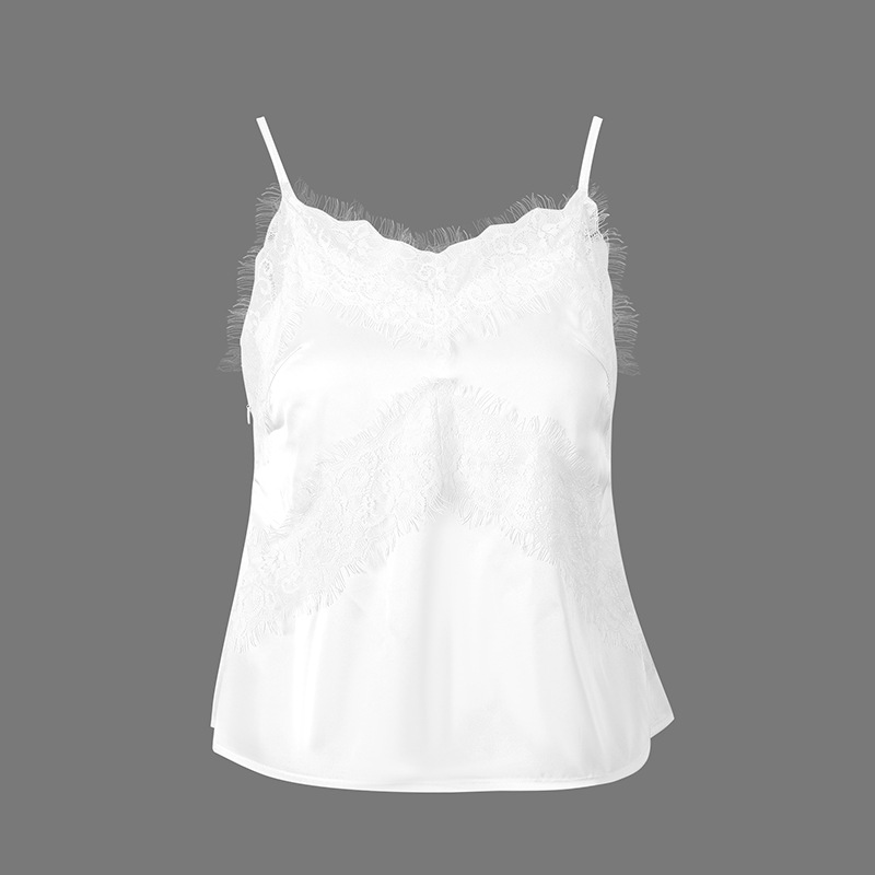 Canotta donna in raso di seta scollo a v con pizzo top estivo_voghion.com