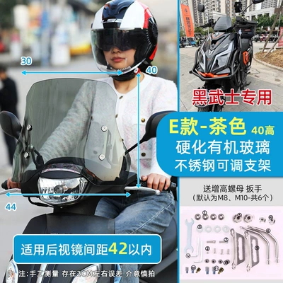Racing Pigeon Black Warrior Electric: Motorcycle front windshield - e-type-hardened-organic-glass-40-thick40-high-brown-stainless-steel-bracket