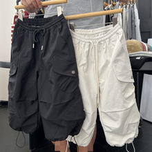 秋季儿童美式多口袋工装裤男童女童帅气拼接滑板裤休闲抽绳伞兵裤