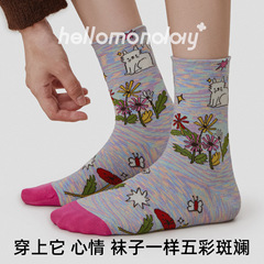 85828诸暨袜子女款秋冬好看袜子油画可爱卡通ins潮中筒袜艺术生