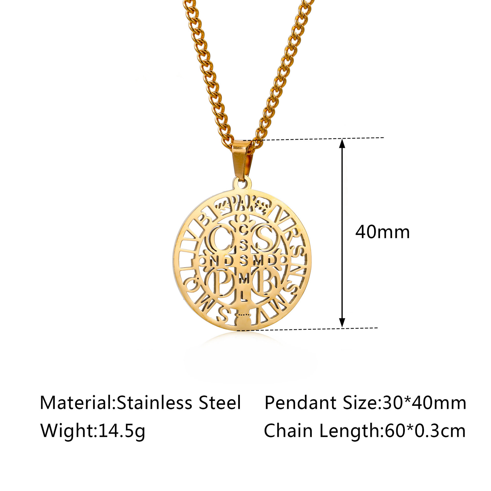 Retro Cross Round Stainless Steel Plating Pendant Necklace 1 Piece