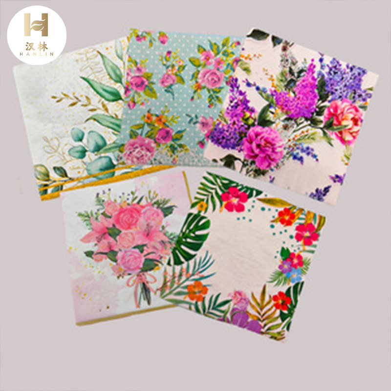 Printed napkin cross-border hot sale creative plant Party light luxury festival celebration disposable square tissue wholesale