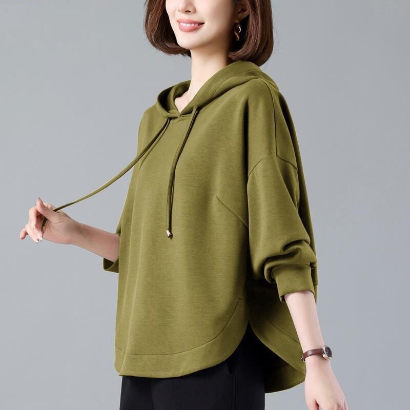 Women's hooded sweatshirt 2026 new spring and autumn style for middle-aged mothers, loose-fitting, short, casual style, lightweight jacket, popular top