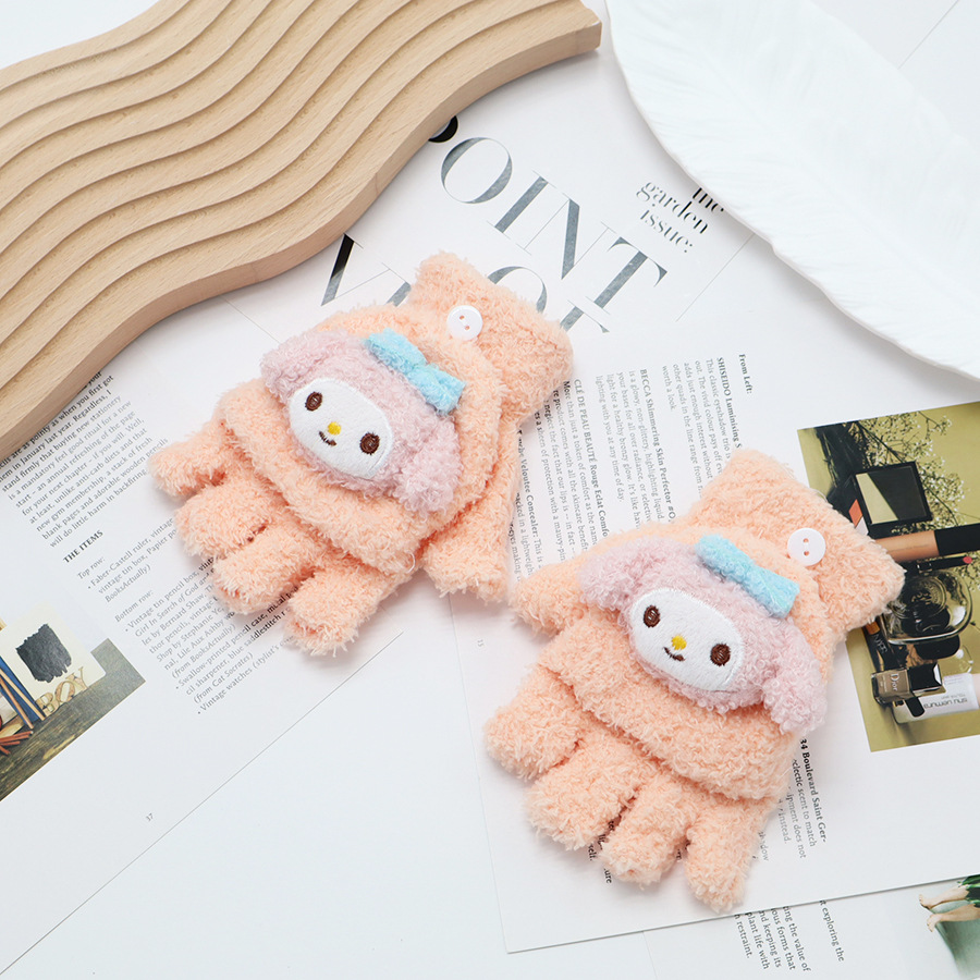 Guantes de invierno de medio dedo para niños niños niños niños niñas estudiantes lindos guantes de peluche de dibujos animados