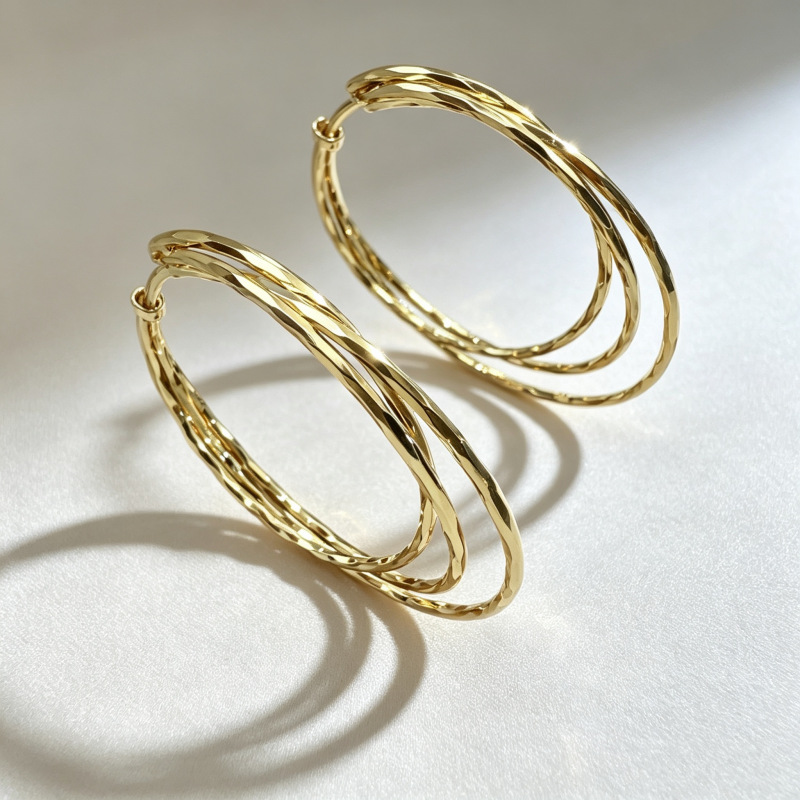Light luxury European and American exaggerated metal cross multi-layer large hoop earrings, fashionable niche high-end popular vintage earrings