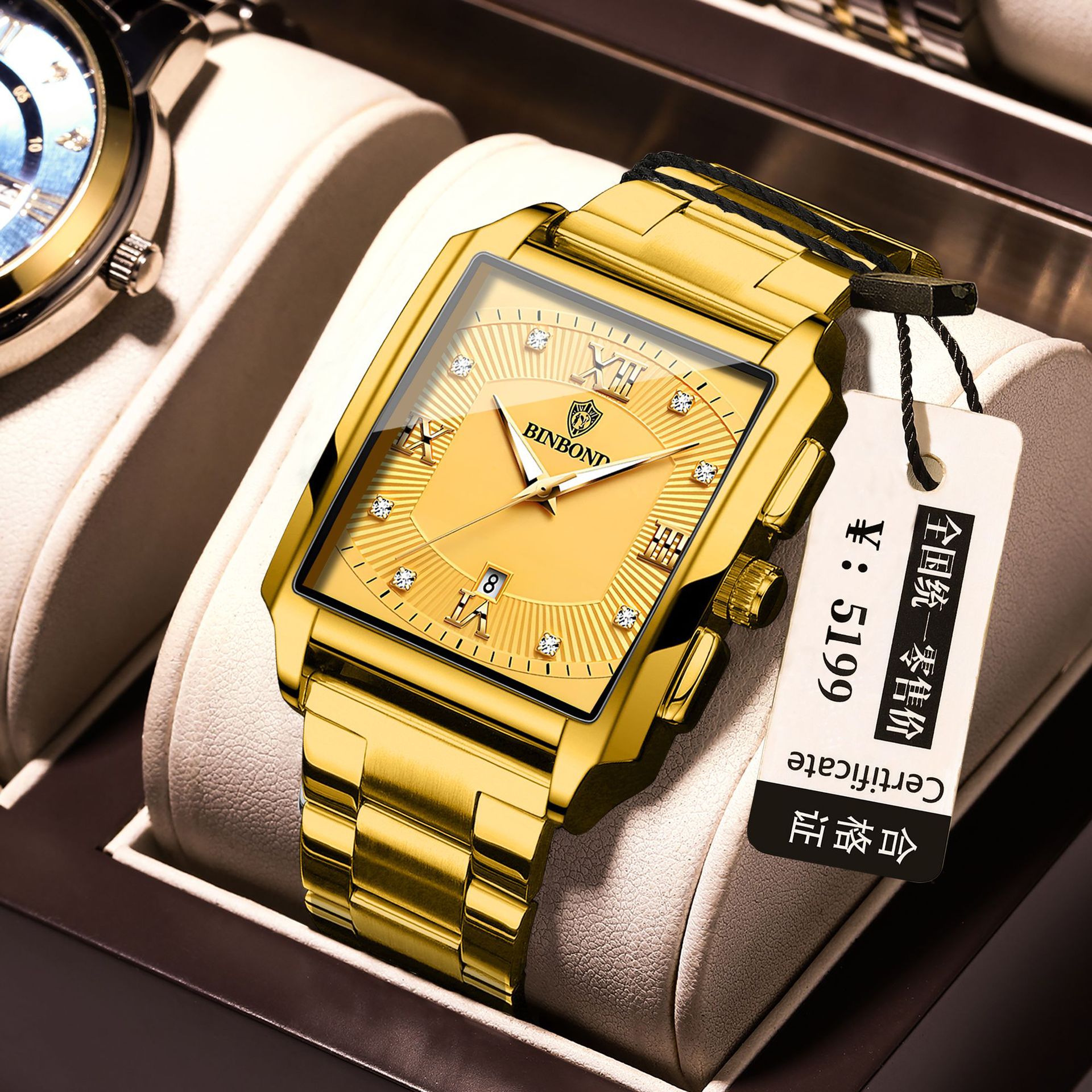 2024 New Rectangular Men's Watch Stainless Steel Simple Sports Outdoor Calendar Quartz Waterproof Watch