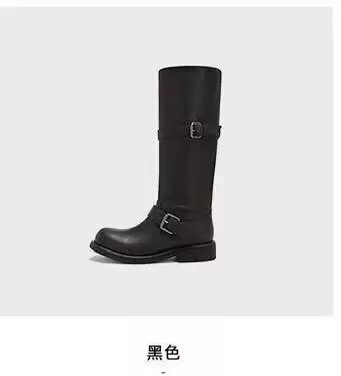 牛皮版~韩版宽筒真皮鞋子厚底高筒靴女堆堆长靴粗跟长筒靴骑士靴|undefined