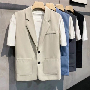 Summer Thin Sleeveless Jacket for Men Versatile Color Top Trendy Fashion Slightly Loose New Suit Vest for Men
