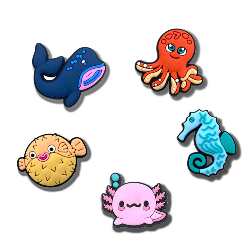 サメ、イルカ、ヒトデ、海洋動物、Zhibixing クロックス、アクセサリー、PVC ソフトラバークロックス、靴バックル、靴の花の装飾|undefined