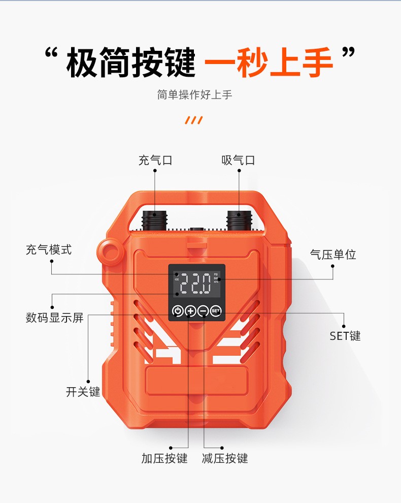 Portable 12V Electric Air Pump Dc Rubber Boat Surfboard Car Cigarette Lighter High Pressure Air Pump with Battery
