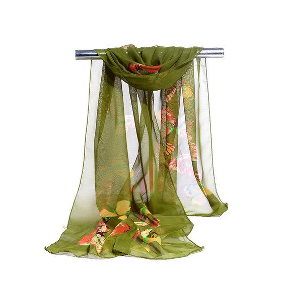 Factory direct spring and autumn new chiffon ladies long silk scarf beach towel butterfly printed scarf sunscreen shawl