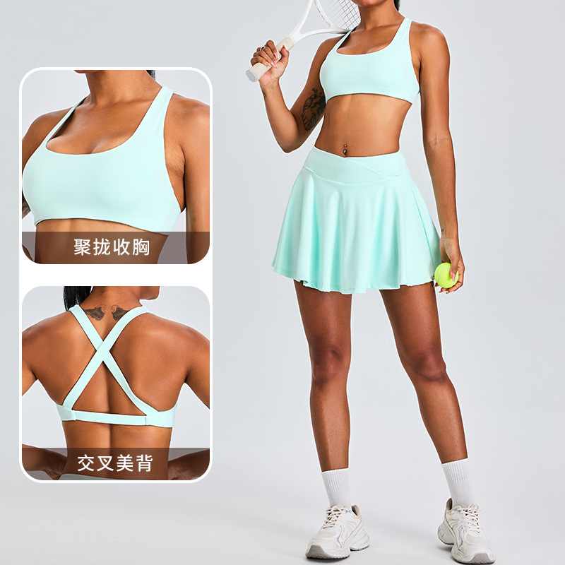 Nuevo cross-border fashion back beauty tracksuit de bádminton de mujer tenis falda forrada set de falda deportiva