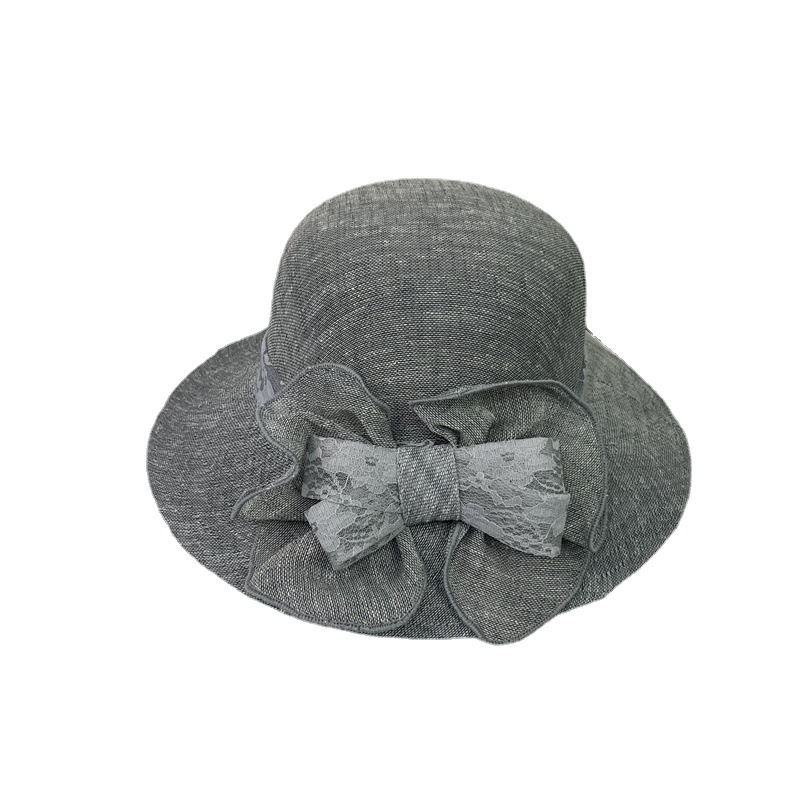 Sombrero femenino verano Lino moda sombrero de sol estilo occidental arco pescador sombrero casual protección solar sombrero de la madre sombrero retro cuenca