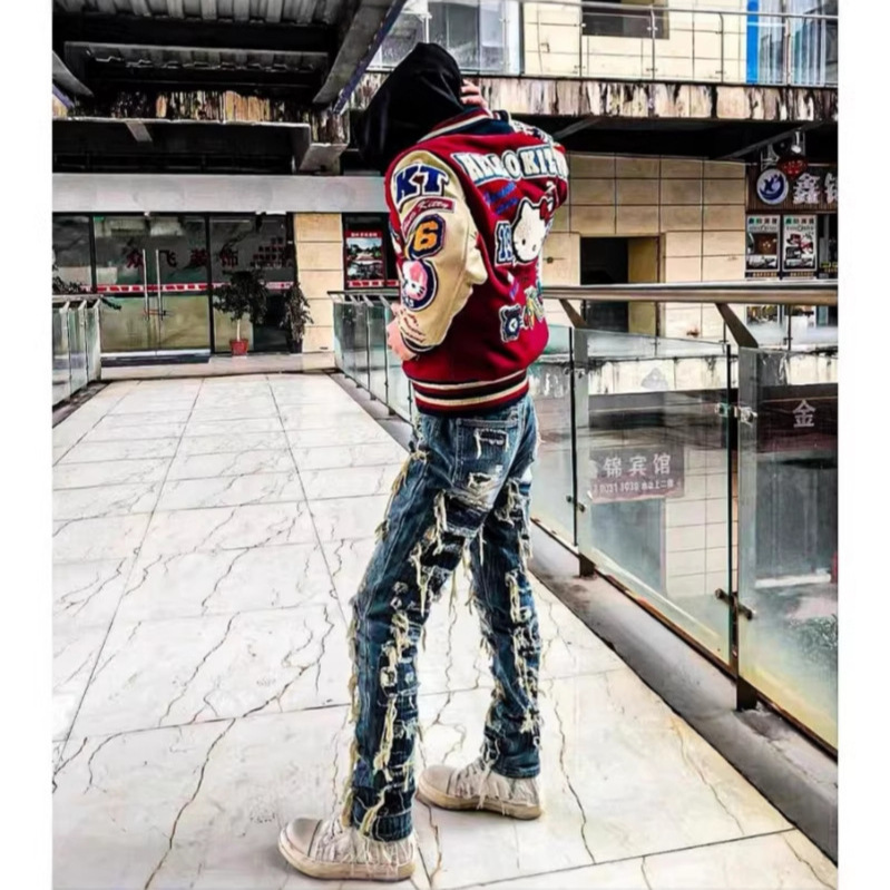 Aliexpress New Model Old-Style Japanese Baseball Jacket Cross-Border Dropshipping High-Quality Two-Layer Leather Lychee Pattern Towel Embroidery Jacket