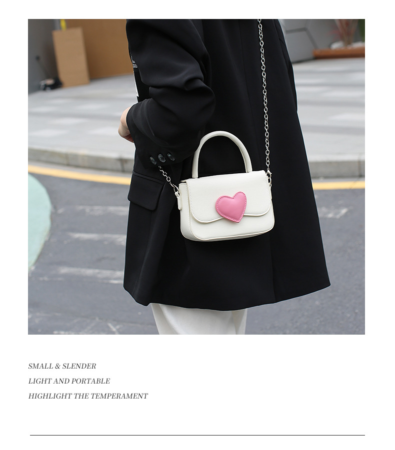 Sac à main en PU pour femmes, haut de gamme, contraste, cœur de pêche, couverture pratique, petit sac carré incliné, 2024 #, nouvelle collection 8325_voghion.com