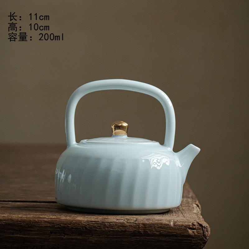 陶客源影青瓷单个三才盖碗提梁壶品茗小茶杯批发大茶洗六君子杯垫