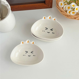 Cute Salad Dish Japanese Cute Expression Ceramic Tableware Hot Pot Seasoning Dip Dish Household Snacks Cold Dishes Dish