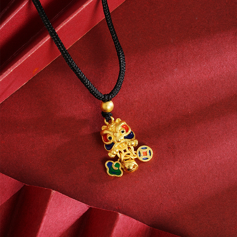 Gufa Sha oro goteo de aceite Rui animal collar Xiangyun campana de bronce moneda de China elementos de viento colgante cordón accesorios fabricantes image 1