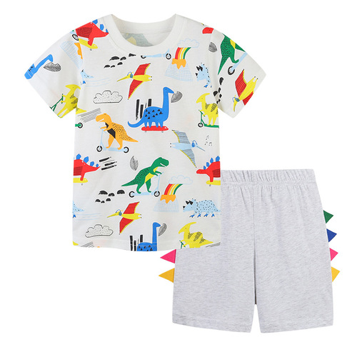 European and American Style Children's Summer Short Sleeve Outfit New Boys' Short Sleeve T-Shirt Set Cartoon Print One-Time Delivery