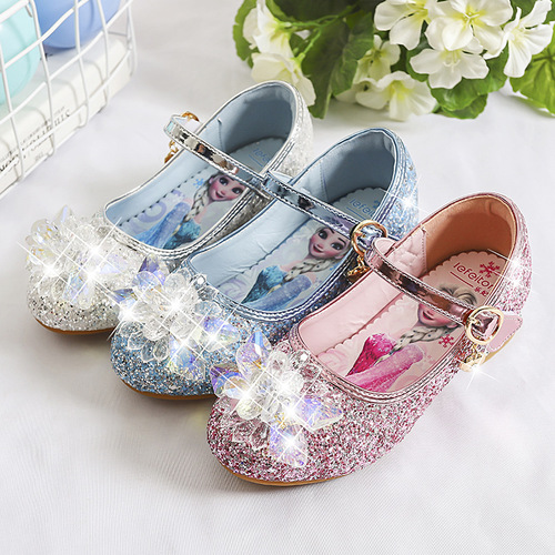Princess Shoes for Girls Spring and Autumn Children Crystal Shoes Fashion Elsa Princess Shoes High Heel Children's Shoes Little Girls Single Shoes