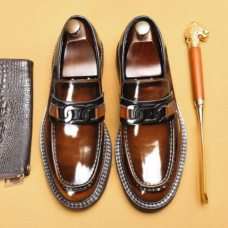 Business casual loafers men's leather horse fasteners English style loafers_voghion.com