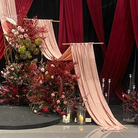 新款婚庆道具铁艺架子T形支架布幔线帘架伸缩杆婚礼迎宾背景展架