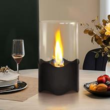 【热卖】花瓣波浪桌面酒精壁炉室内现代金属火炉黑色便携真火壁炉