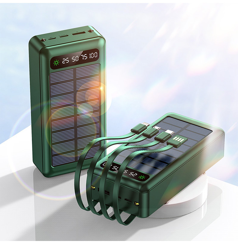 Grenzüberschreitender Bestseller Solar-Powerbank 20000 ultragroße Kapazität mit integriertem Kabel tragbar Großhandel mobile Stromquelle