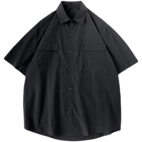 Summer Color Short Sleeve Shirt Men Loose Japanese Style Workwear Five-Button Up Shirt Hong Kong Style White Trendy Half-Sleeve Shirt