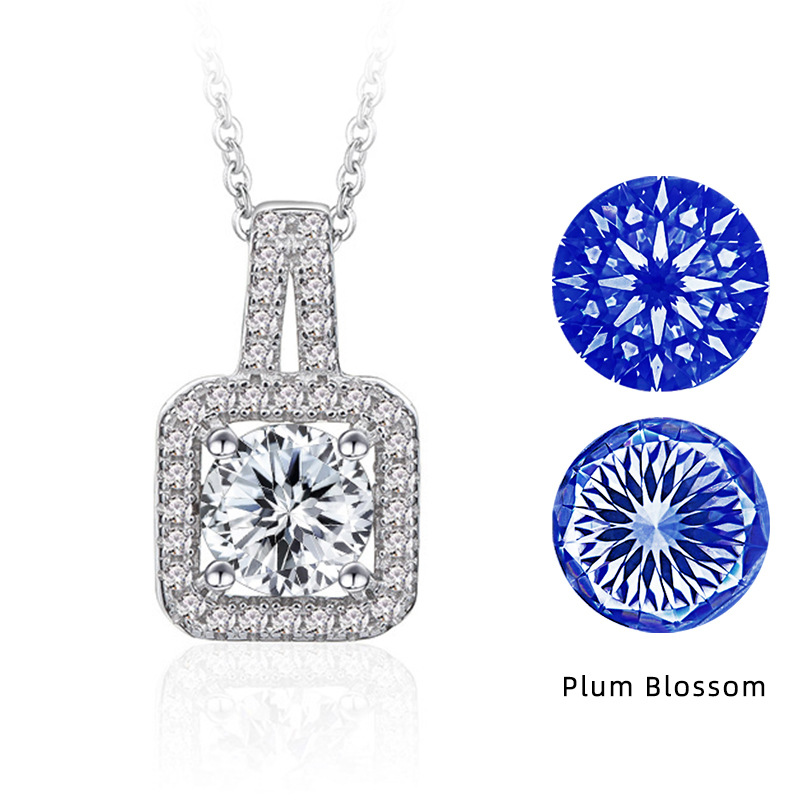 S925 plata esterlina 1 quilates corte especial flor de ciruela corte diamante collar de bolsa de princesa collar de lujo ligero