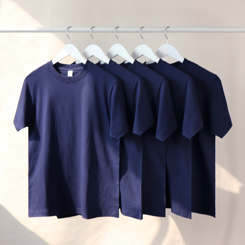 Summer American Blue Pure Cotton Short Sleeve T-Shirt Solid Color Loose Round Neck Casual Men Women Basic Half Sleeve T-Shirt Trendy