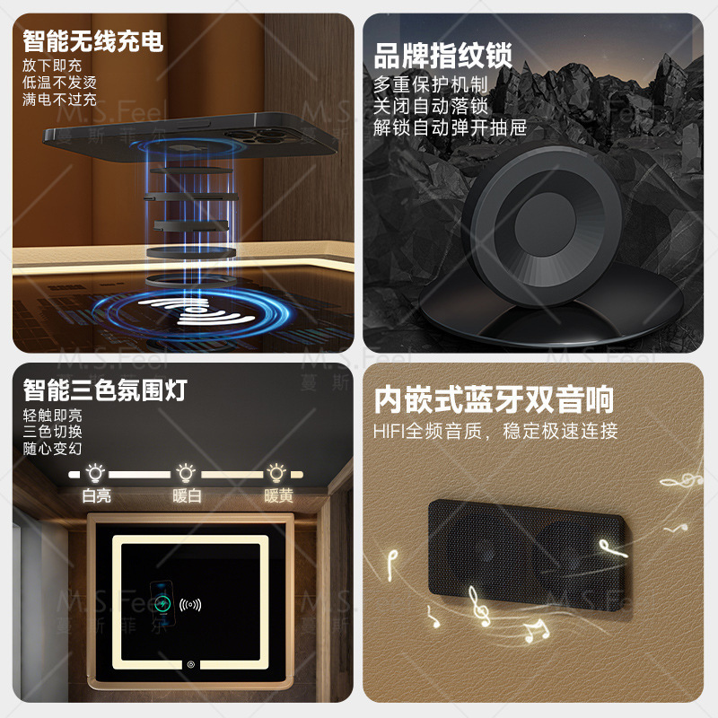 Smart bedside table2025 nuevo modelo simple de madera sólida con armario de almacenamiento oculto multifuncional con bloqueo de la cama