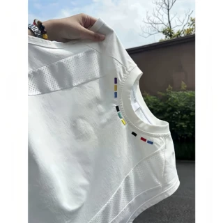 白色网眼速干背心男夏季凉感刺绣拼接运动无袖T恤高级感坎肩汗衫