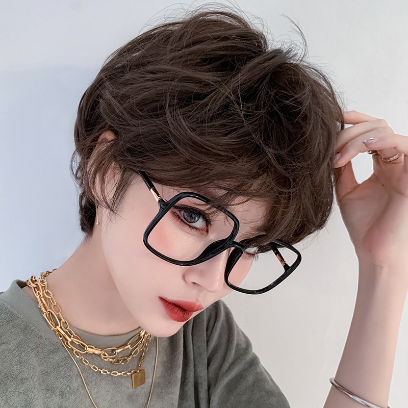 Wig Women's Short Hair Neutral Handsome Short Curly Hair Full Top Full Cover Style Hair Cover Internet Popular Fluffy Natural Curly Hair