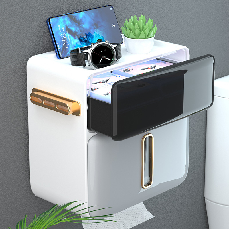 バスルームティッシュボックス壁掛けパンチフリートイレ家庭用防水クリエイティブロールペーパートイレットペーパーボックス収納ラック|undefined